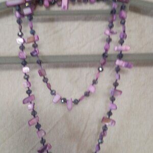 Long Mother-of-Pearl + Chrystal Necklace 124cm (49")